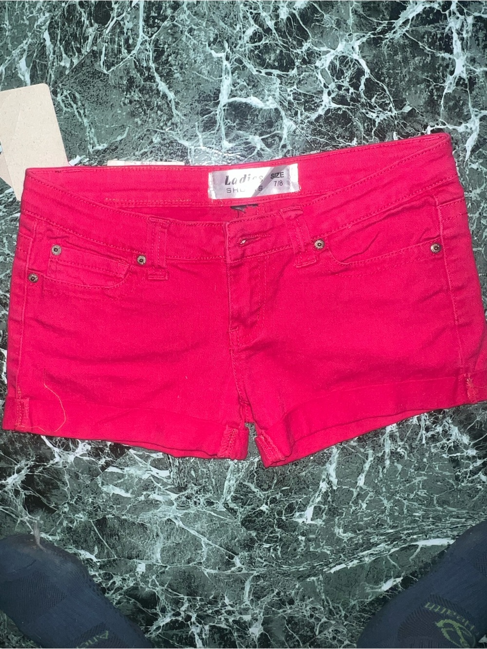 Ladies Red Denim Short Shorts
